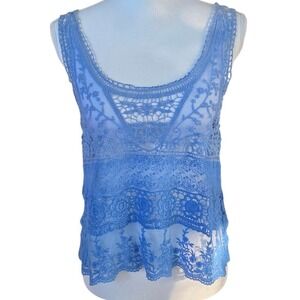 KIMCHI BLUE Urban Outfitters Blue Crochet Lace Open Back Tank Top Boho Fairy M/L